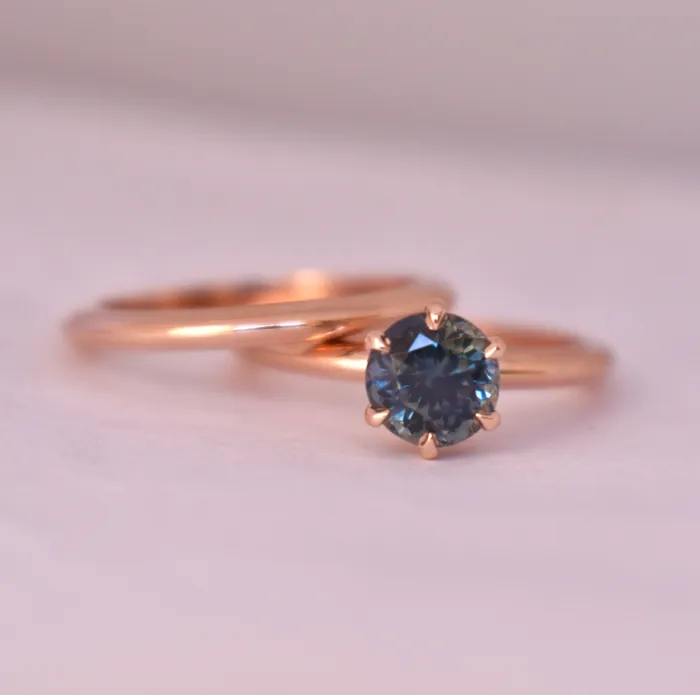 Teal Blue Montana Sapphire Solitaire Engagement Ring Set 14K Rose Gold Albrecht Jewellery Rings Teal Blue Montana Sapphire Solitaire Engagement Ring Set 14K Rose Gold Albrecht Jewellery Rings