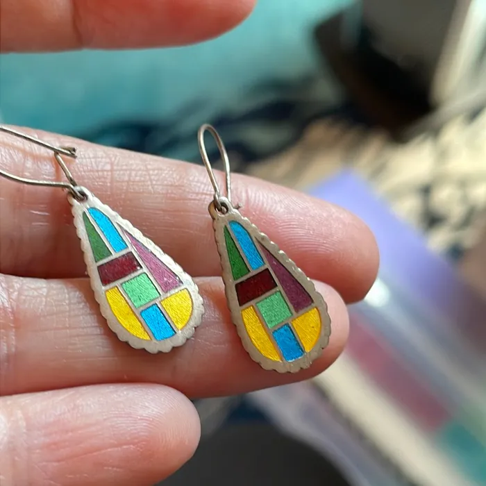 Vintage Paris Jewelry Earrings Enamel Geometric Earrings Sterling Silver Vintage
