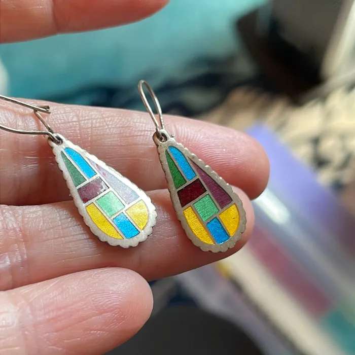 Vintage Paris Jewelry Earrings Enamel Geometric Earrings Sterling Silver Vintage
