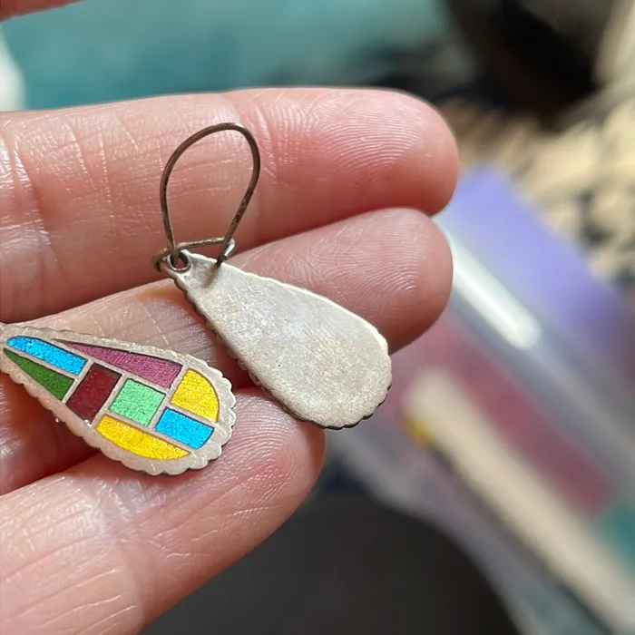 Vintage Paris Jewelry Earrings Enamel Geometric Earrings Sterling Silver Vintage