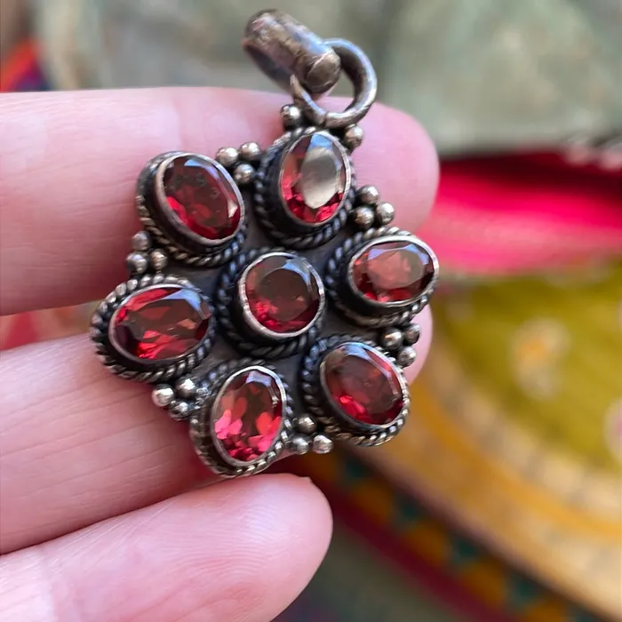 Vintage Paris Jewelry Necklaces Garnet Flower Pendant Sterling Silver Vintage